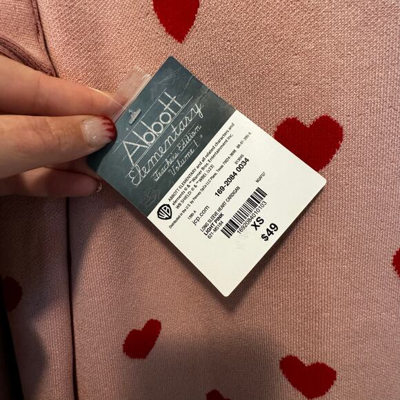 NWT‎ Abbott Pink Heart Button Down Cardigan XS Oversized Valentine's Day Teacher - Picture 6 of 10